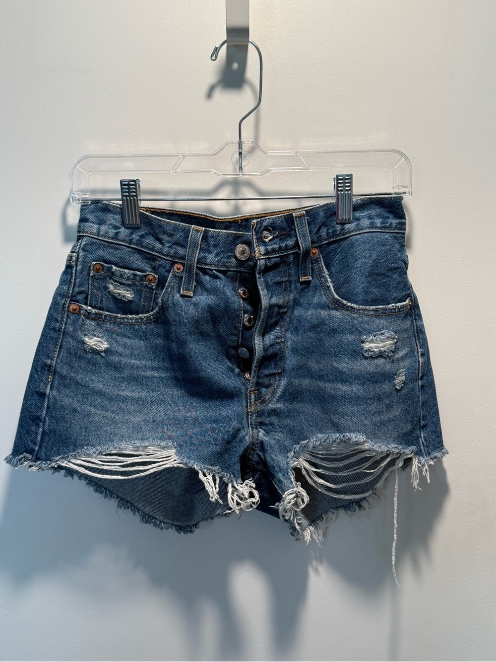 Levi's High-Rise Distressed Denim Shorts - Dark Blue
